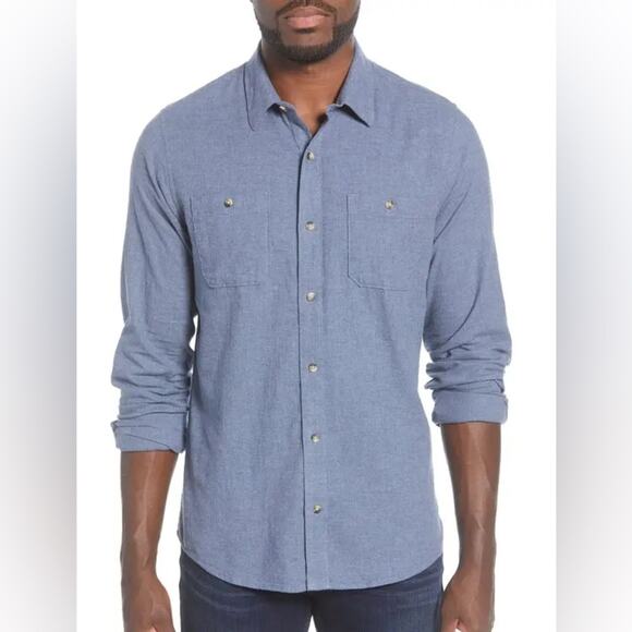 Travis Matthew Hefe Flannel Fit Button Down Blue Shirt Size Large - Picture 1 of 5